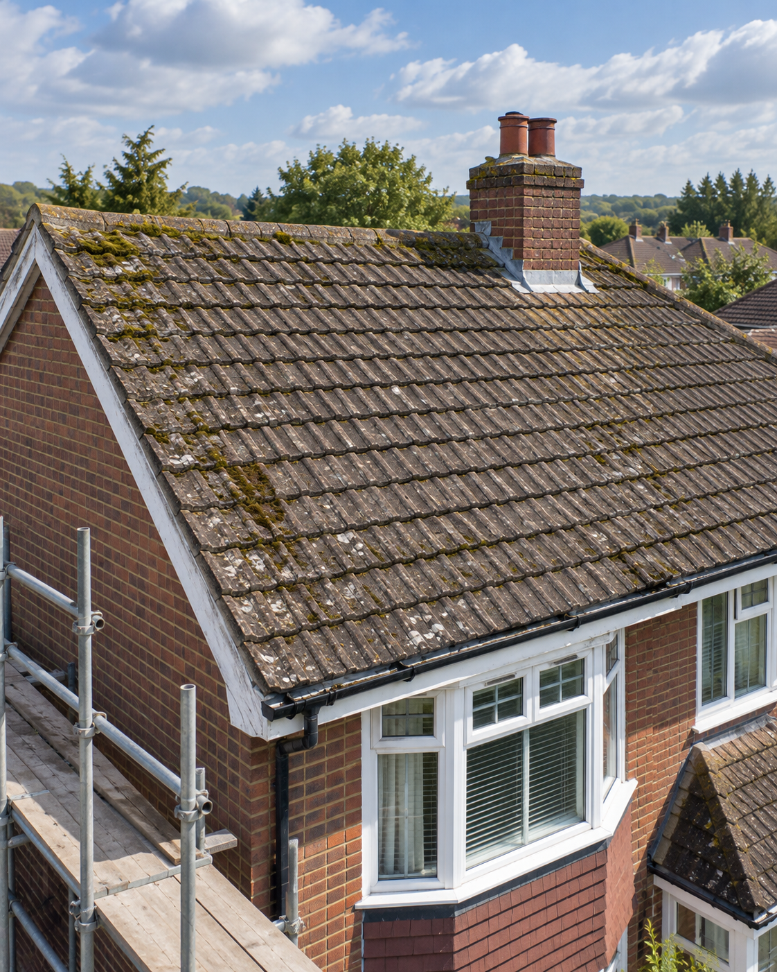 Weathered UK roof before renovation